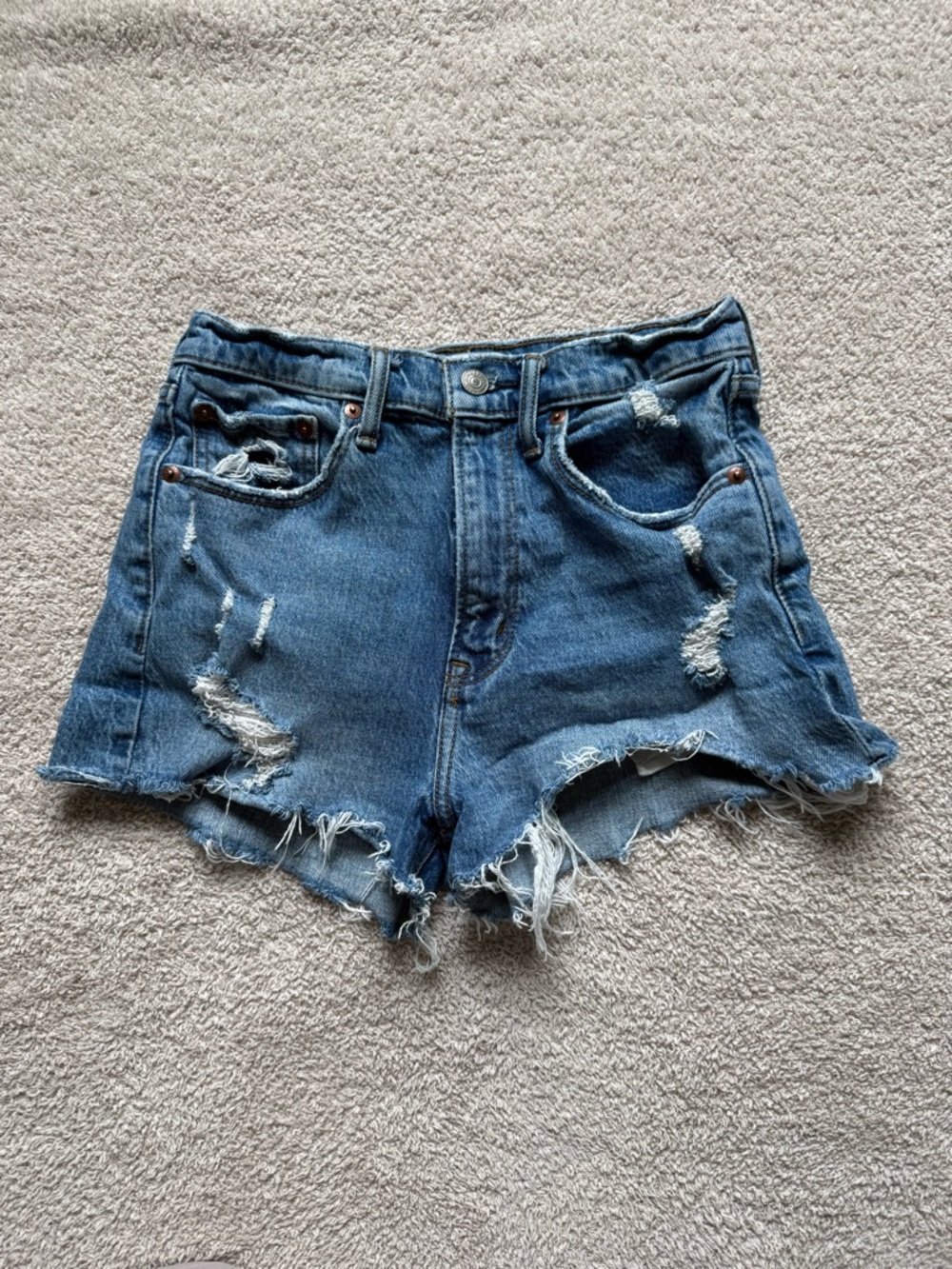 Abercrombie & Fitch High-Rise Distressed Denim Shorts - Blue